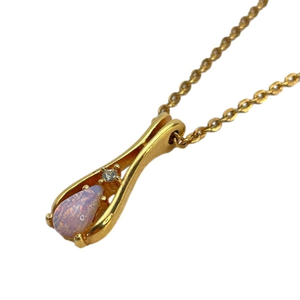 Avon 1977 Gold Tone Fire Glow Opal Crystal Wishbone Necklace 22”